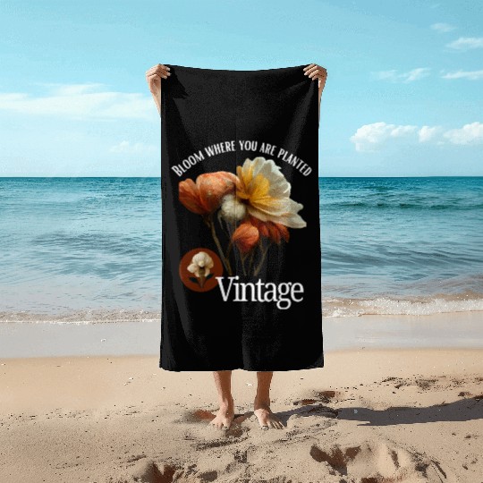 Brown Floral Life Quotes Vintage Beach Towels