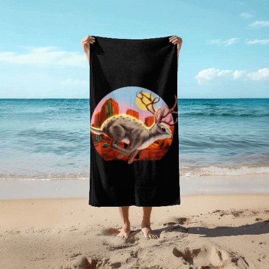 Jackalope Cryptid Rabbit Beach Towels