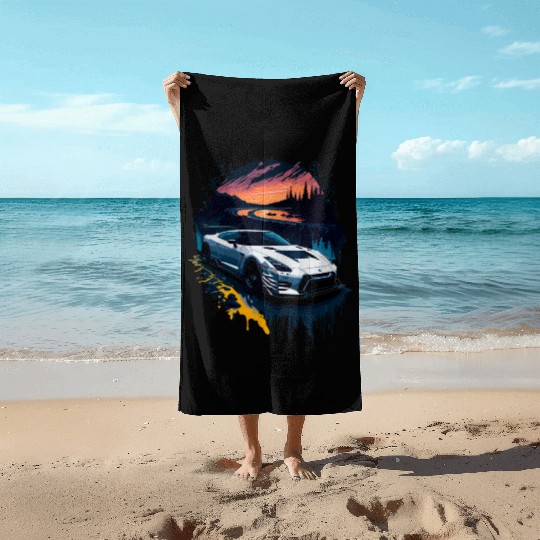 Sports car illustration Beach Towels