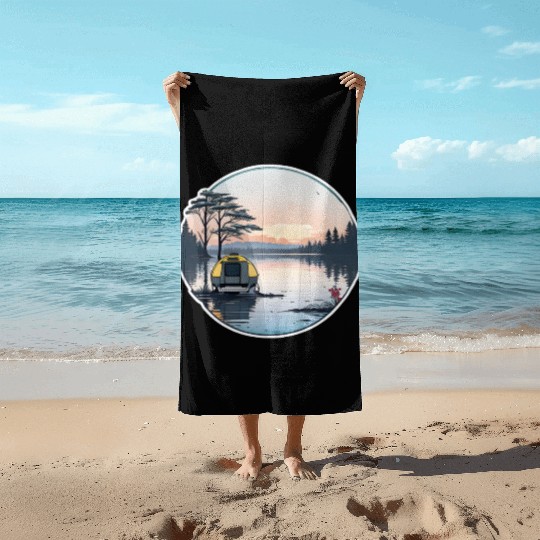 A Camper Enjoying A Serene Lakeside Beach Towels