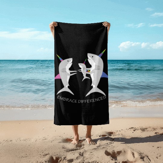 Shark Unicorn Embrace Differences Beach Towels