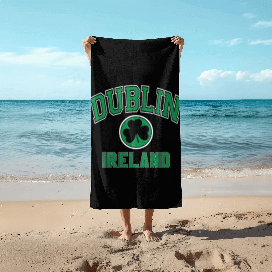 Dublin Varsity Style Shamrock Green Print Beach Towels