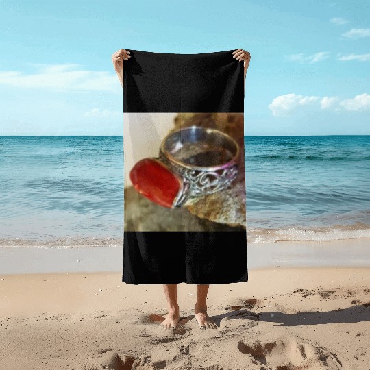 Red Coral sterling silver ring for women Beach Towels