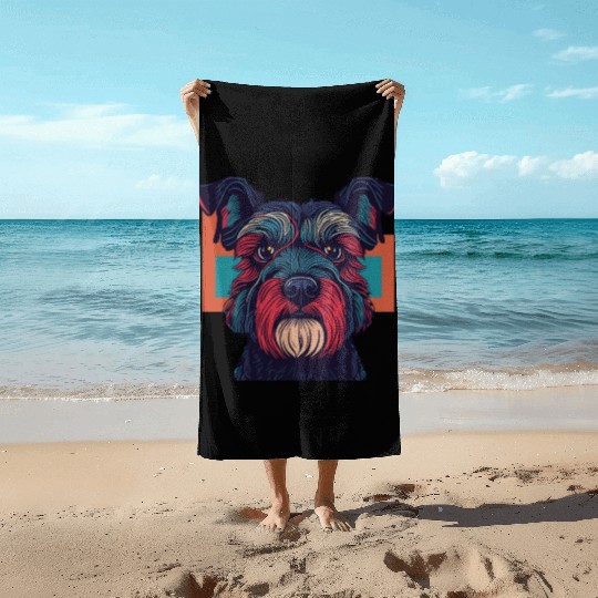Retro Schnauzer Portrait Beach Towels