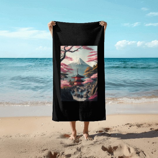 Asia Landscape Serene Mount Fuji Beach Towels