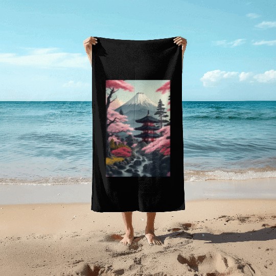 Asia Landscape Serene Mount Fuji Beach Towels