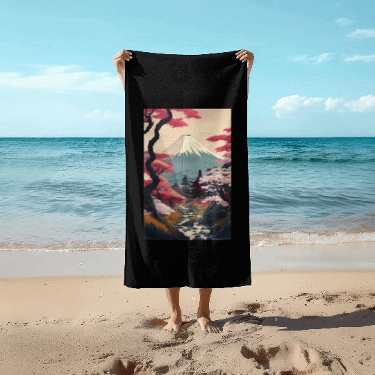 Asia Landscape Serene Mount Fuji Beach Towels