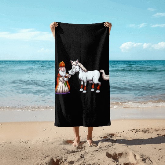 Saint Nicholas Feeding His Horse Beach Towels