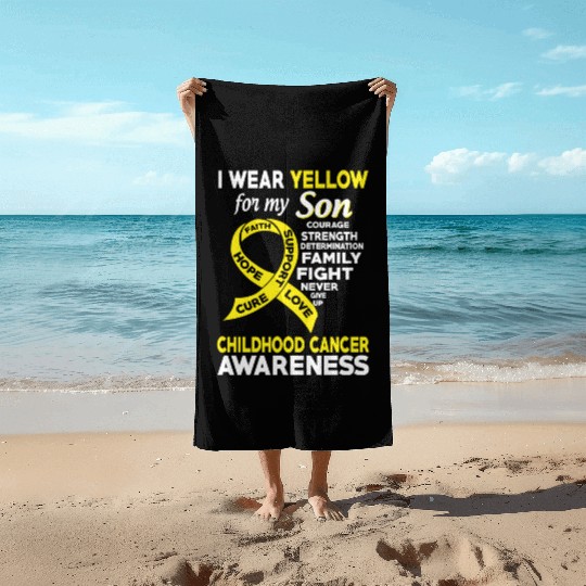 I Wear Yellow For My Son Childhood Cancer Beach Towels