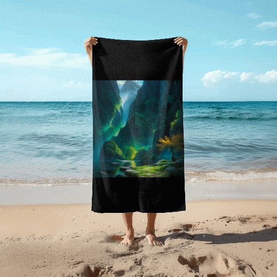 River Oasis at the bottom of Green Tropics Beach Towels