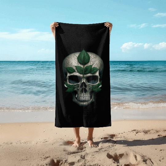 skull with a four-leaf clover in the center T-shir Beach Towels