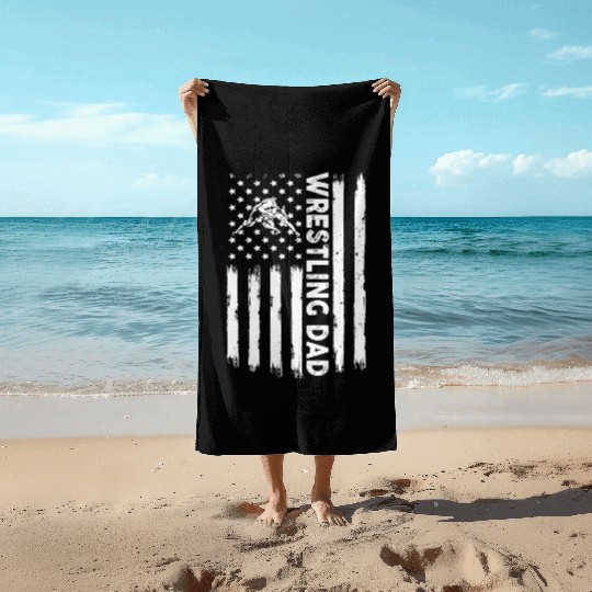 Mens Distressed USA American Flag Wrestling Dad Beach Towels