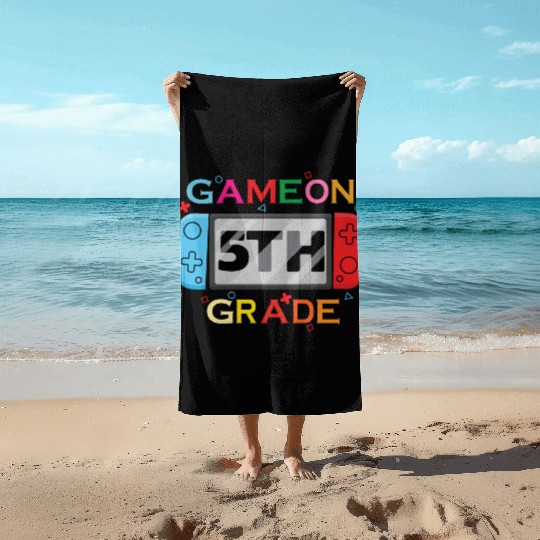 Back To School - Game On 5TH Grade Funny Gamer kid Beach Towels