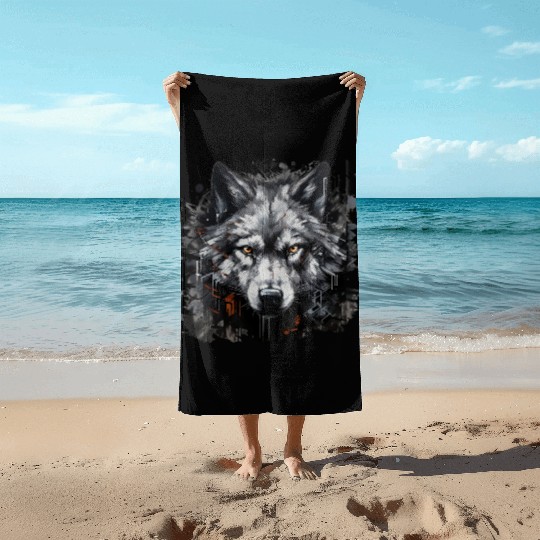 The Lone Wolf. Urban Hunter, Graffiti Style. Beach Towels