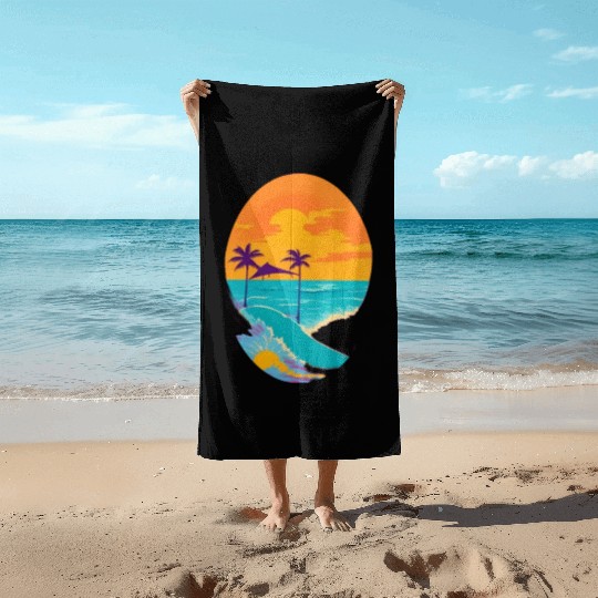 Golden Horizon: Serene Sunset & Surfing Paradise Beach Towels