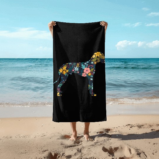 Great Dane Floral Dog Silhouette Womens Graphic Beach Towels