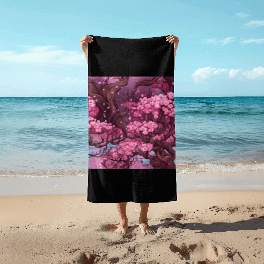 Anime Euphoria: Fantasy Cherry Blossom Dreamscape Beach Towels