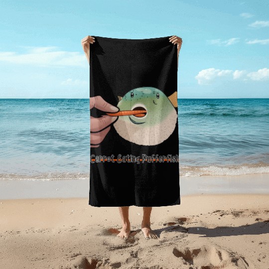 Carrot Eating Pufferfish Meme Beach Towels