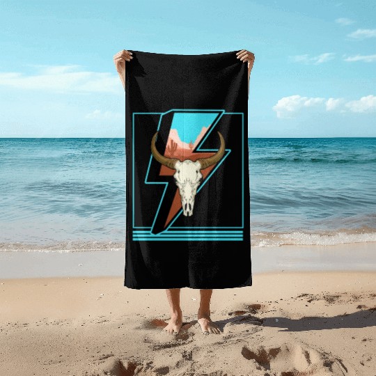 Cowboy Beach Towels, Lightning Cow Skull Dessert Cactus