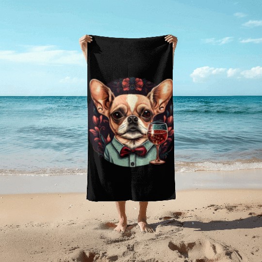 Chihuahua - France French Wine Cute Dog Souvenir Beach Towels