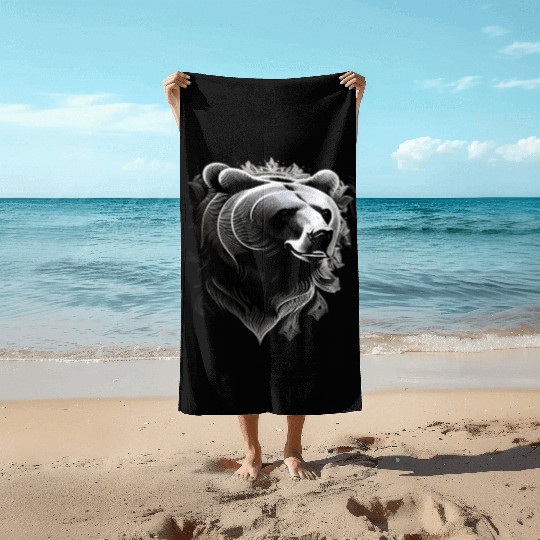 Dark muzzle black and white Beach Towels Russian Ornam.