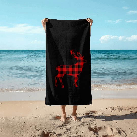 Buffalo Plaid Christmas Deer Beach Towels