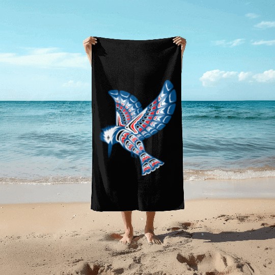 Native American Style Kingfisher Pacific Northwest Beach Towels