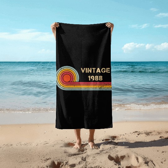 Vintage 1988 birthday retro design Beach Towels