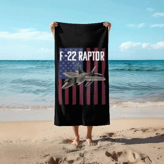 F 22 Raptor Aircraft USA Flag Beach Towels