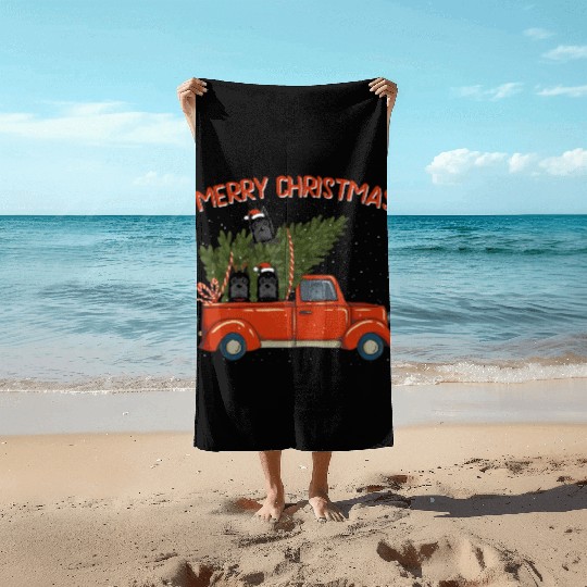Cane Corso Xmas Vintage Red Pickup Retro Truck Beach Towels