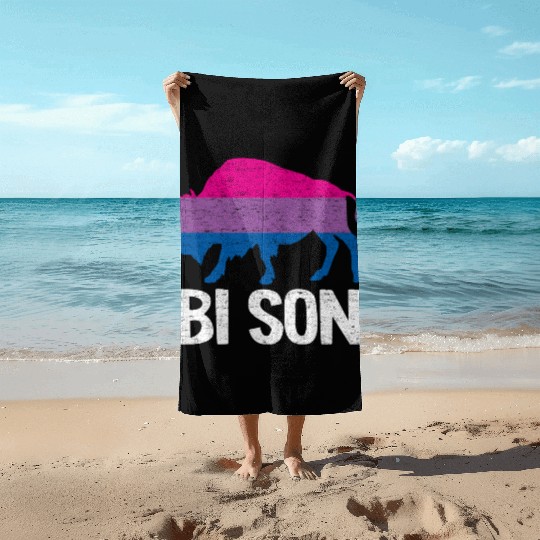 Bi Son Lgbbt Flag Bisexual Bison Funny Bi Pride Beach Towels