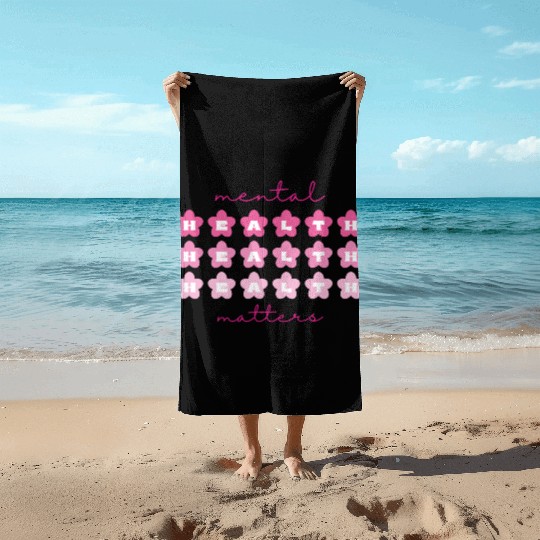 Mental Health Matters RetroFlowers Barbiecore Pink Beach Towels