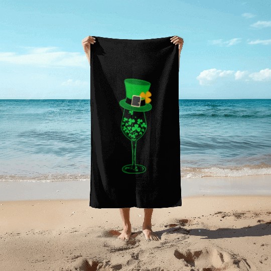 Irish Green Shamrock St Patrick's Day Wine Drinkin Beach Towels