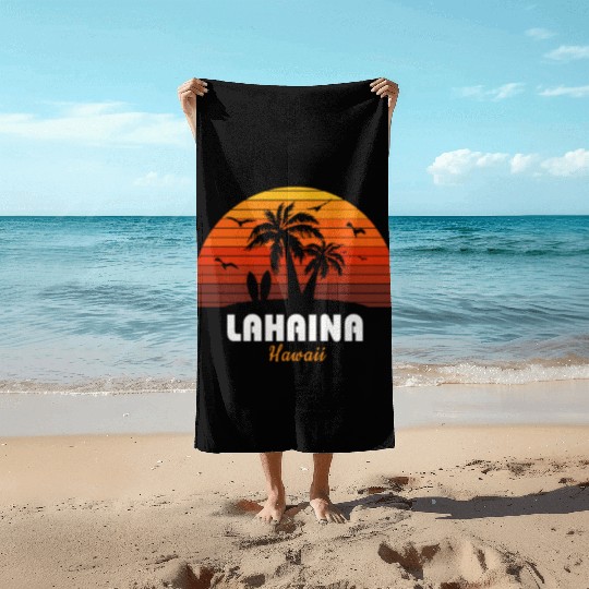 Retro Lahaina Maui Hawaii Sunset Cool Vintage Beach Towels