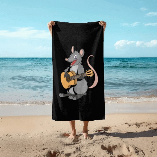 Comic Opossum Playing Guitar Beach Towels