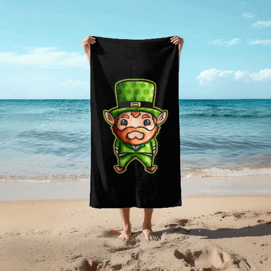 Cute Kawaii Irish Elf With Shamrock Hat For St Beach Towels