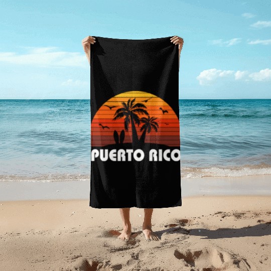Retro Puerto Rico Sunset Cool Vintage Vacation Beach Towels