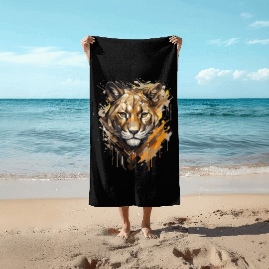 Graffiti Style Mountain Lion | Mountain Lion Lover Beach Towels