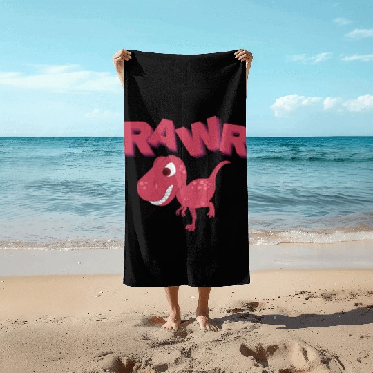 Rawr Cute Rex Dino Extinct Lover Tyrannosaurus Beach Towels