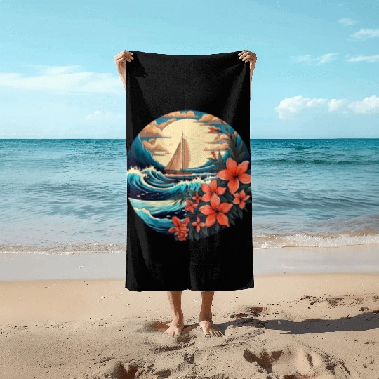 Sailing Ship Sailing Orchids Flowers Sailboat Beach Towels