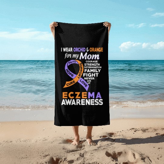 I Wear Orchid Orange For My Mom Eczema Awareness Beach Towels