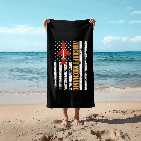 Aircraft Mechanic USA FLAG Beach Towels