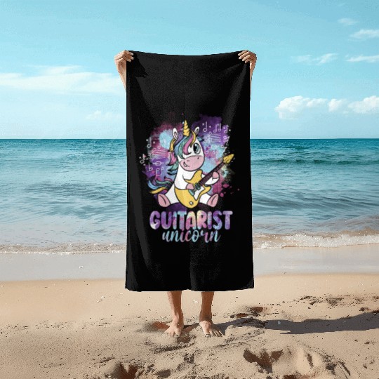 Guitarist Unicorn Music Lover Pony Musician Guitar Beach Towels