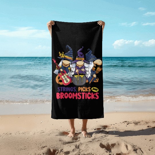 Strings Picks and Broomsticks Witch Halloween Beach Towels