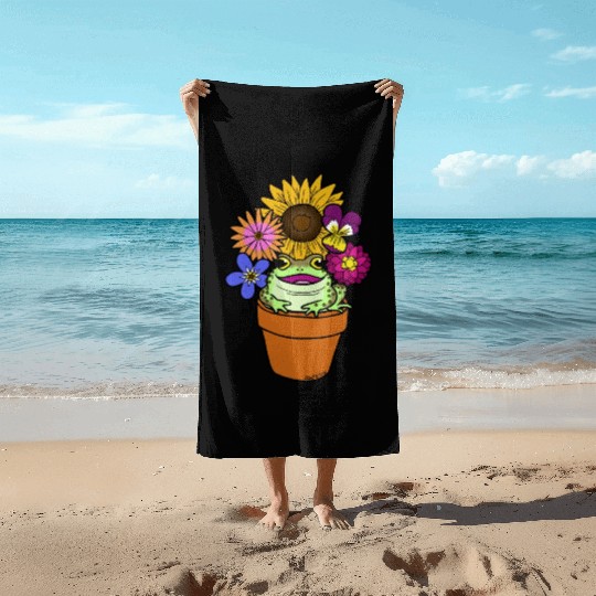 Flower Pot Toad Beach Towels