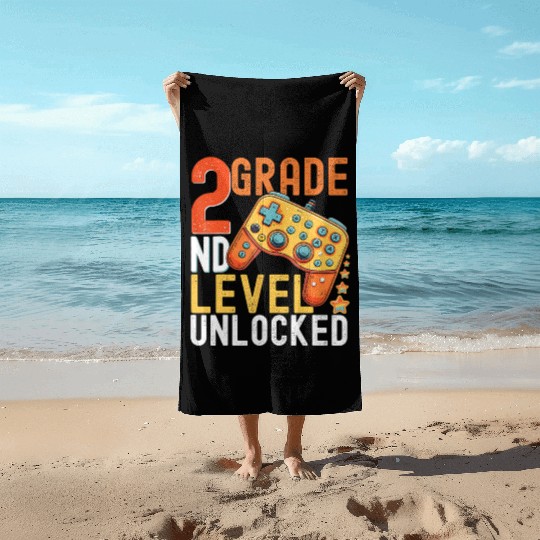 2nd Grade Level Unlocked Video Game Back to School Beach Towels