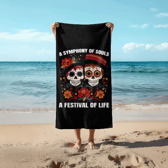 Dia De Los Muertos Sugar Skull Mexican Holiday Beach Towels