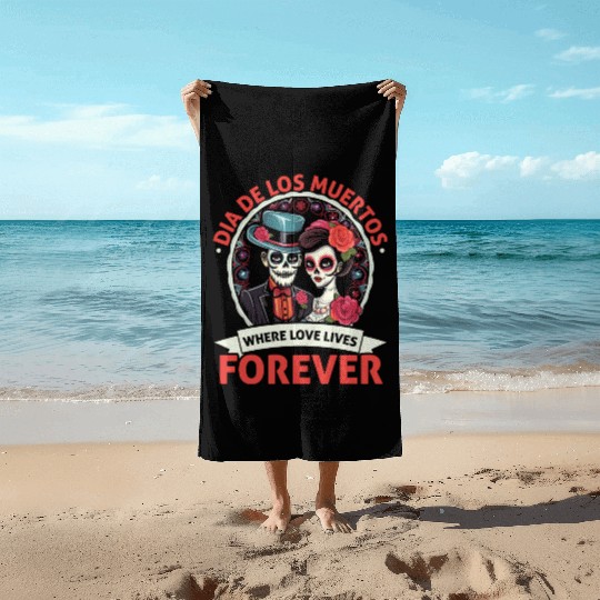 Dia De Los Muertos Sugar Skull Mexican Holiday Beach Towels