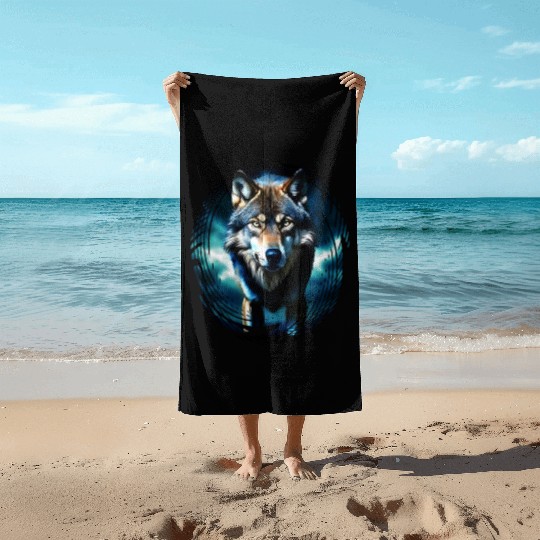 The Midnight Wolf Beach Towels