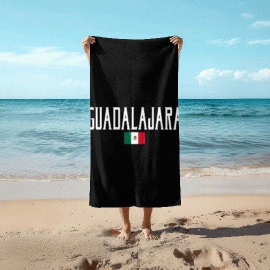 Guadalajara Meco Flag White Text Beach Towels